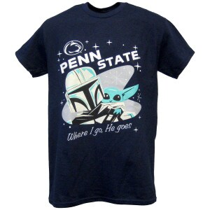 navy short sleeve t-shirt Penn State, Mandalorian, Baby Yoda, Where I go, He goes